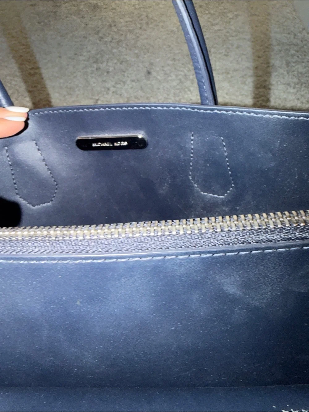 Michael Kors Teal Pebbled Leather Tote with Navy Trim